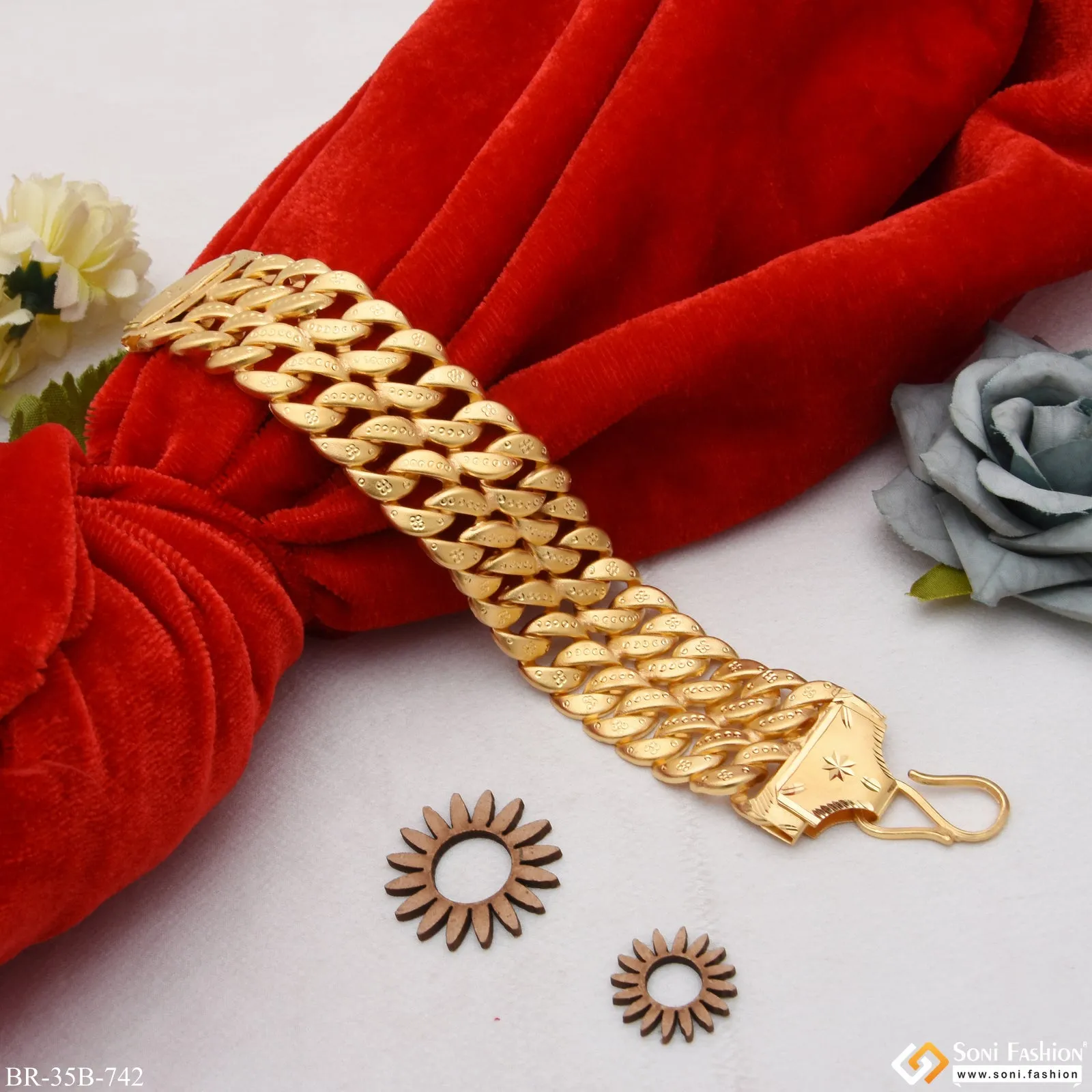 1 Gram Gold Forming - 2 Line Best Quality Gold Plated Bracelet For Men - Style B742