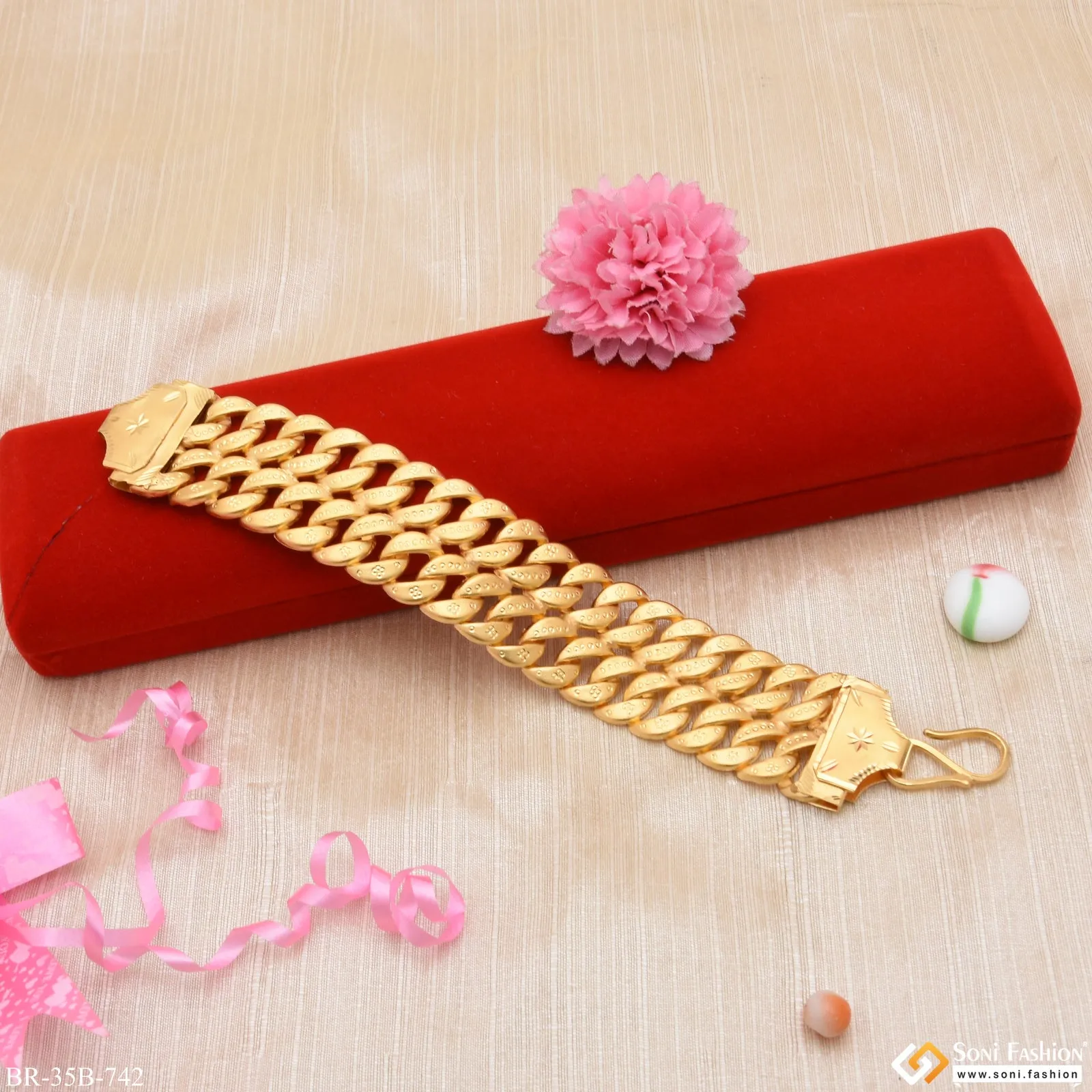 1 Gram Gold Forming - 2 Line Best Quality Gold Plated Bracelet For Men - Style B742