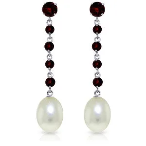 10 Carat 14K Solid White Gold Chandelier Earrings Garnet Pearl