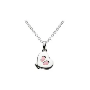 12-14 Inches Silver Heart Pink Enamel Butterfly Girls Locket Necklace