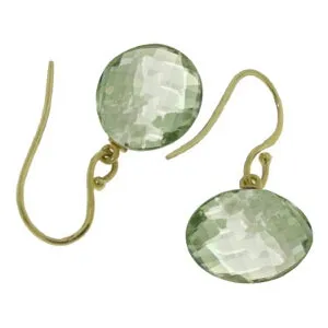 12 Carat 14K Solid Yellow Gold Lumiere Green Amethyst Earrings