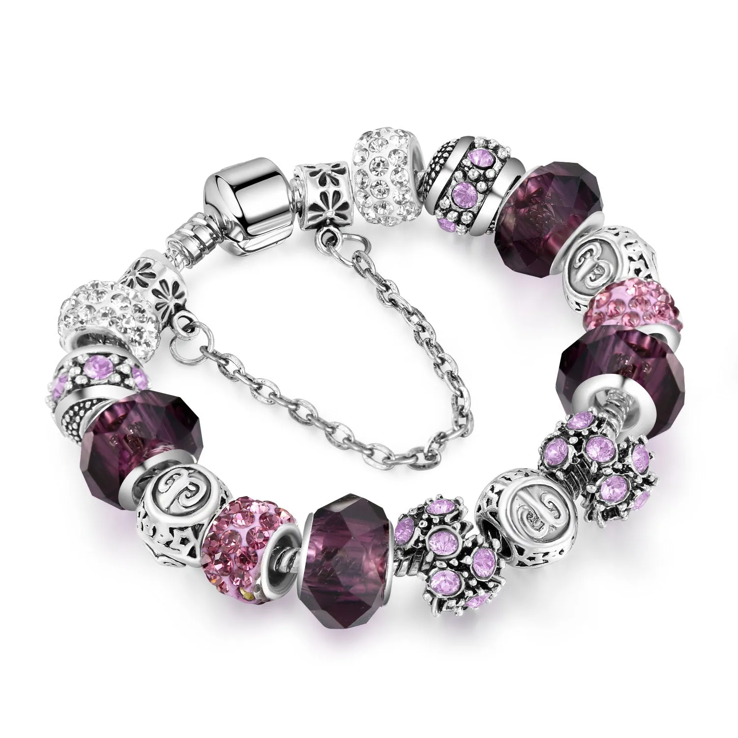 12 Constellation Bracelet Crystal Glass Alloy Big Bead Bracelet