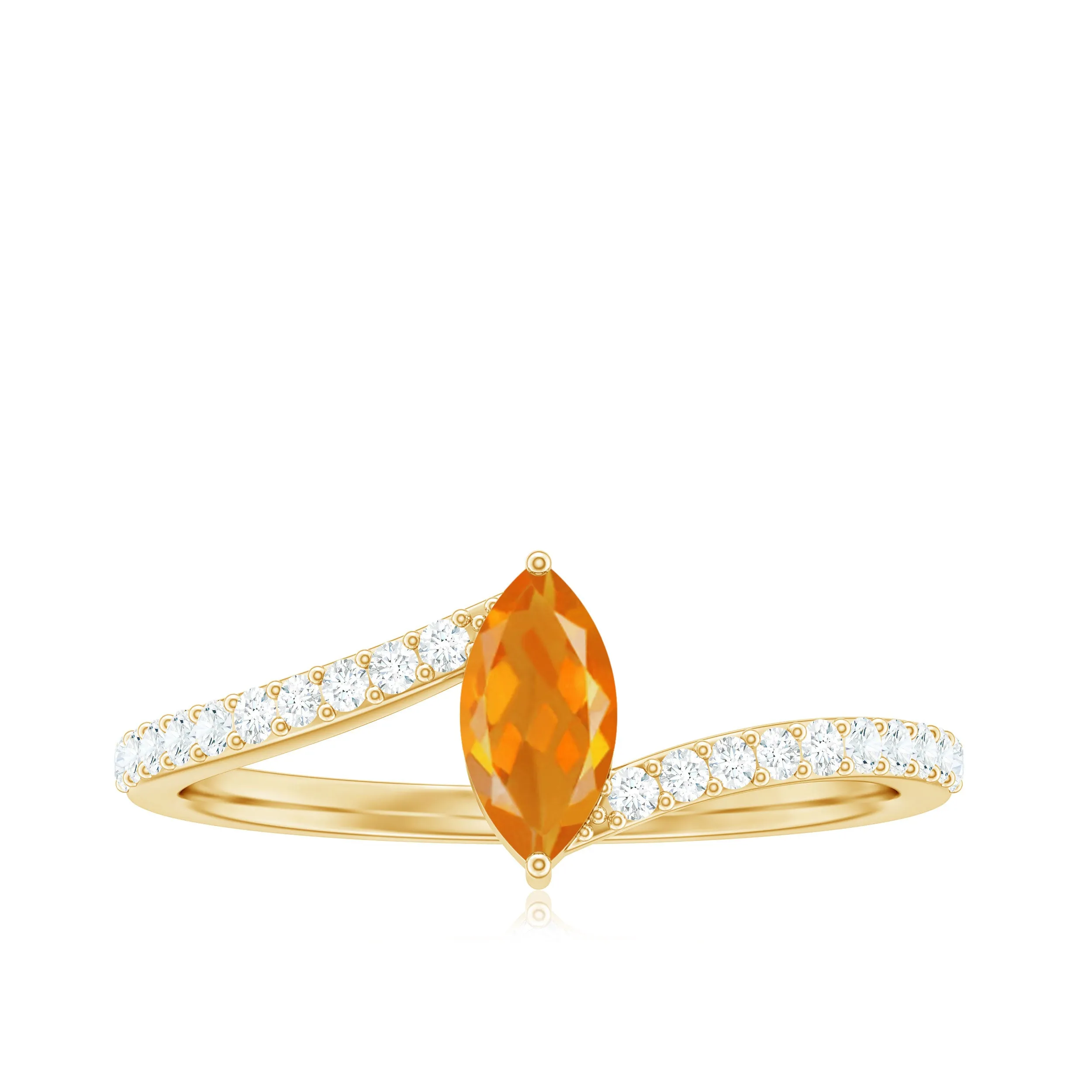 1/2 Ct Bypass Engagement Ring with Fire Opal and Diamond
