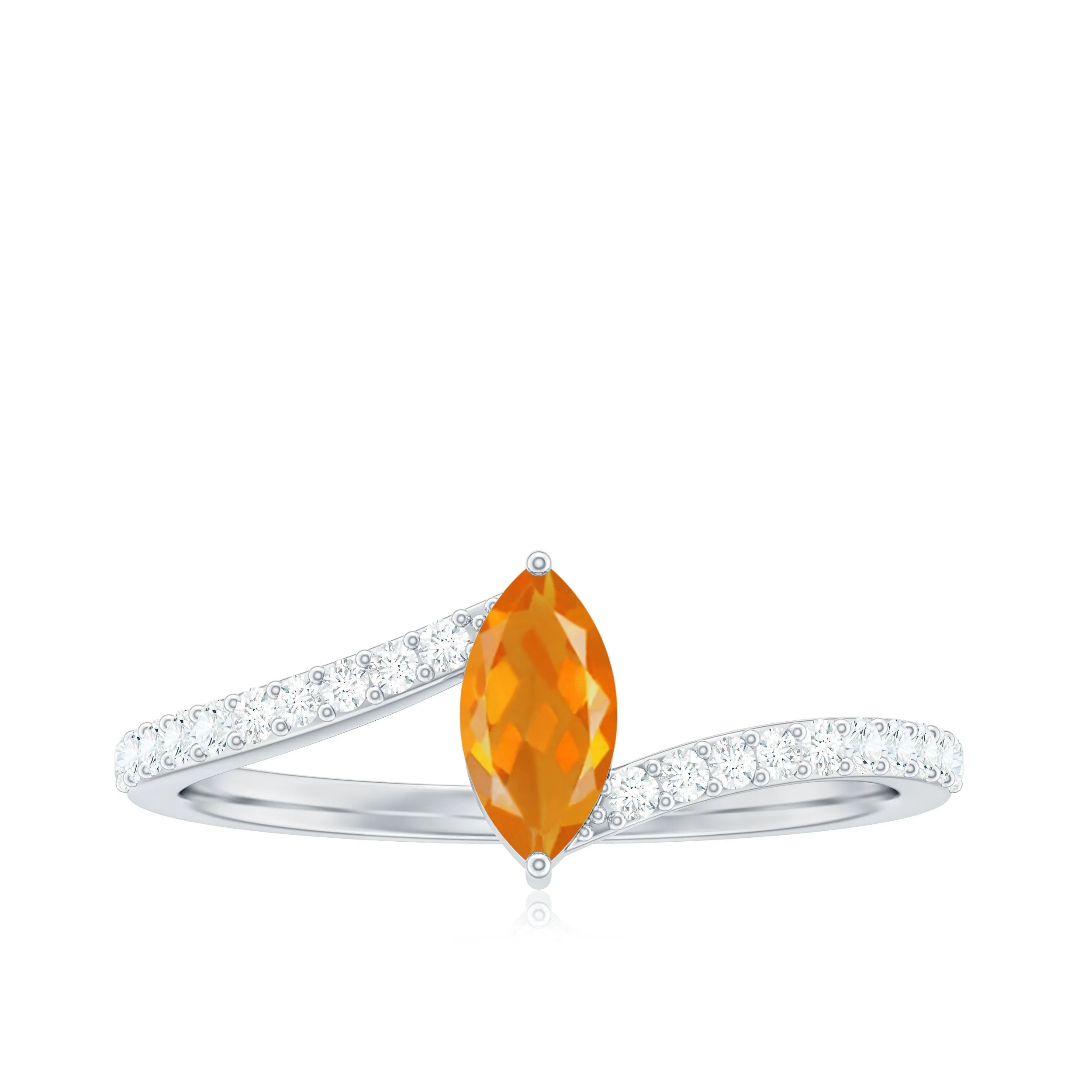 1/2 Ct Bypass Engagement Ring with Fire Opal and Diamond