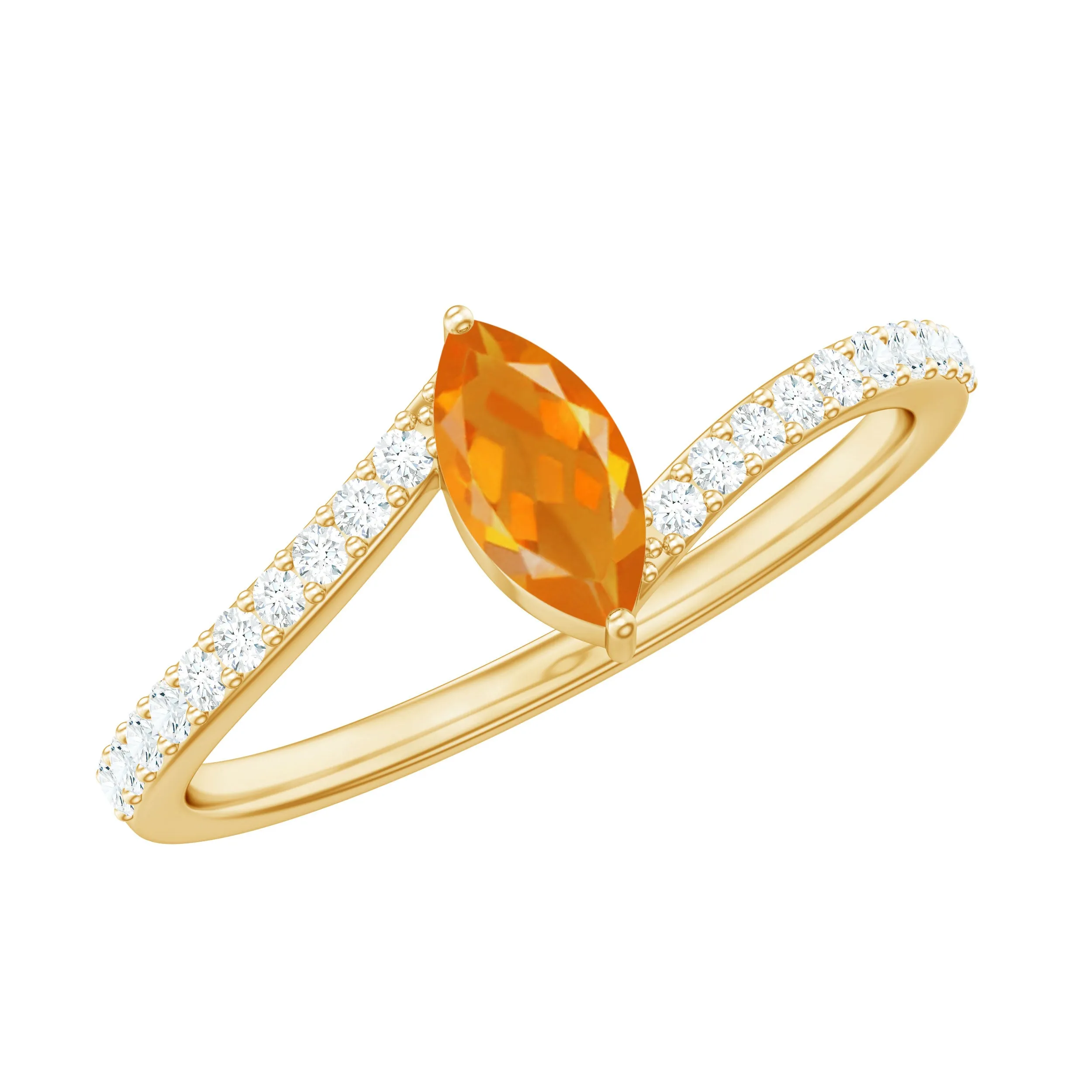 1/2 Ct Bypass Engagement Ring with Fire Opal and Diamond