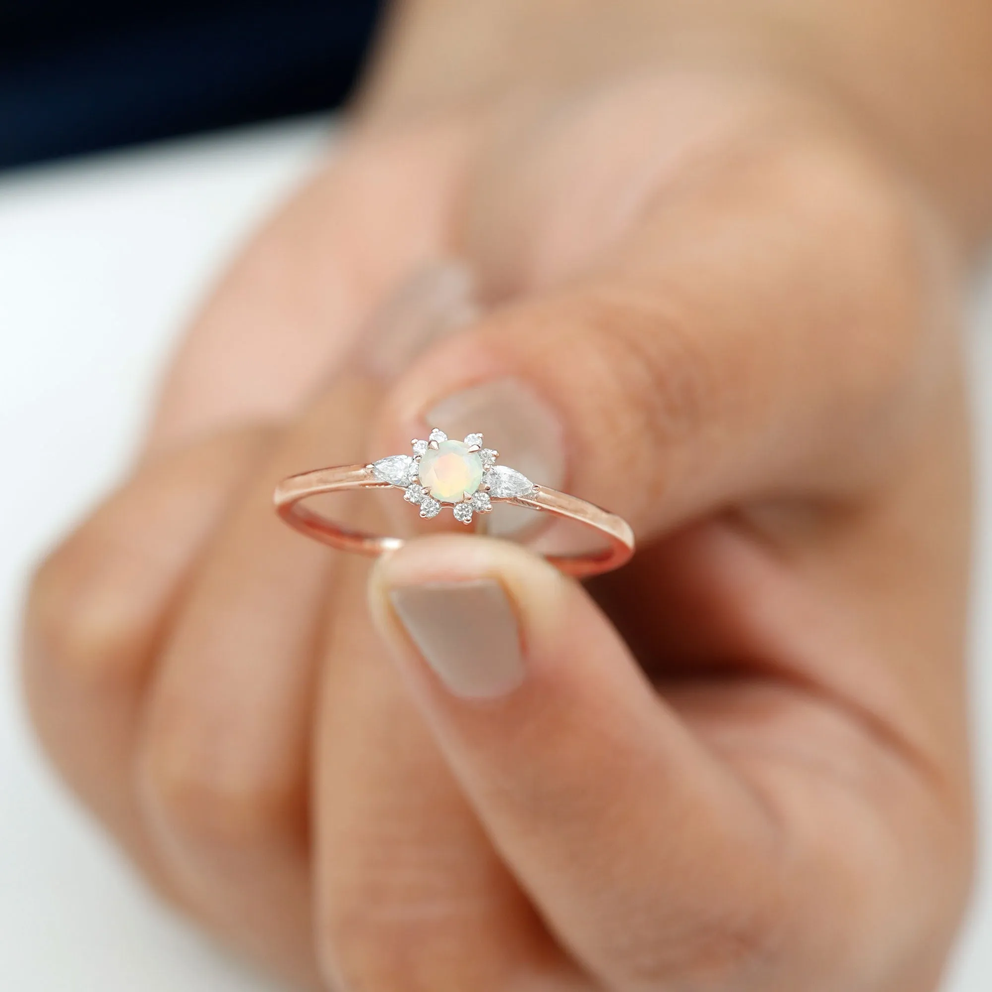 1/2 CT Ethiopian Opal Promise Ring with Diamond Accent