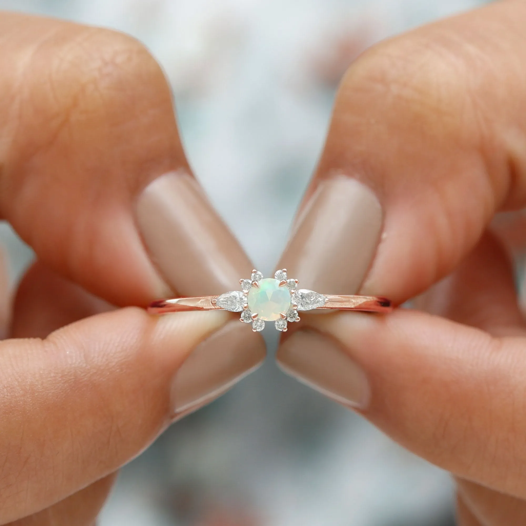 1/2 CT Ethiopian Opal Promise Ring with Diamond Accent
