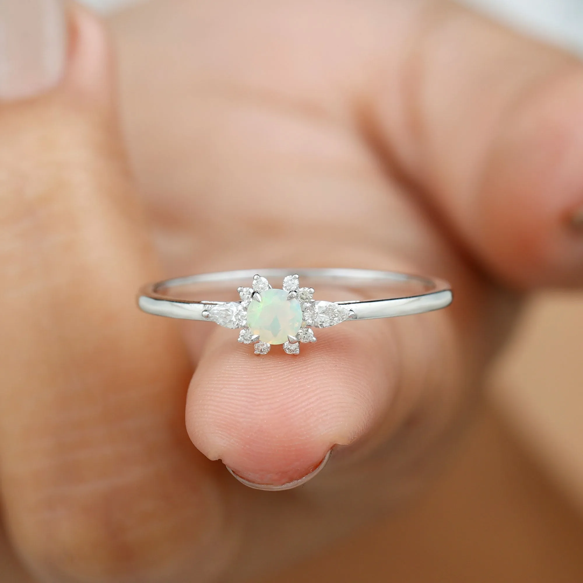 1/2 CT Ethiopian Opal Promise Ring with Diamond Accent