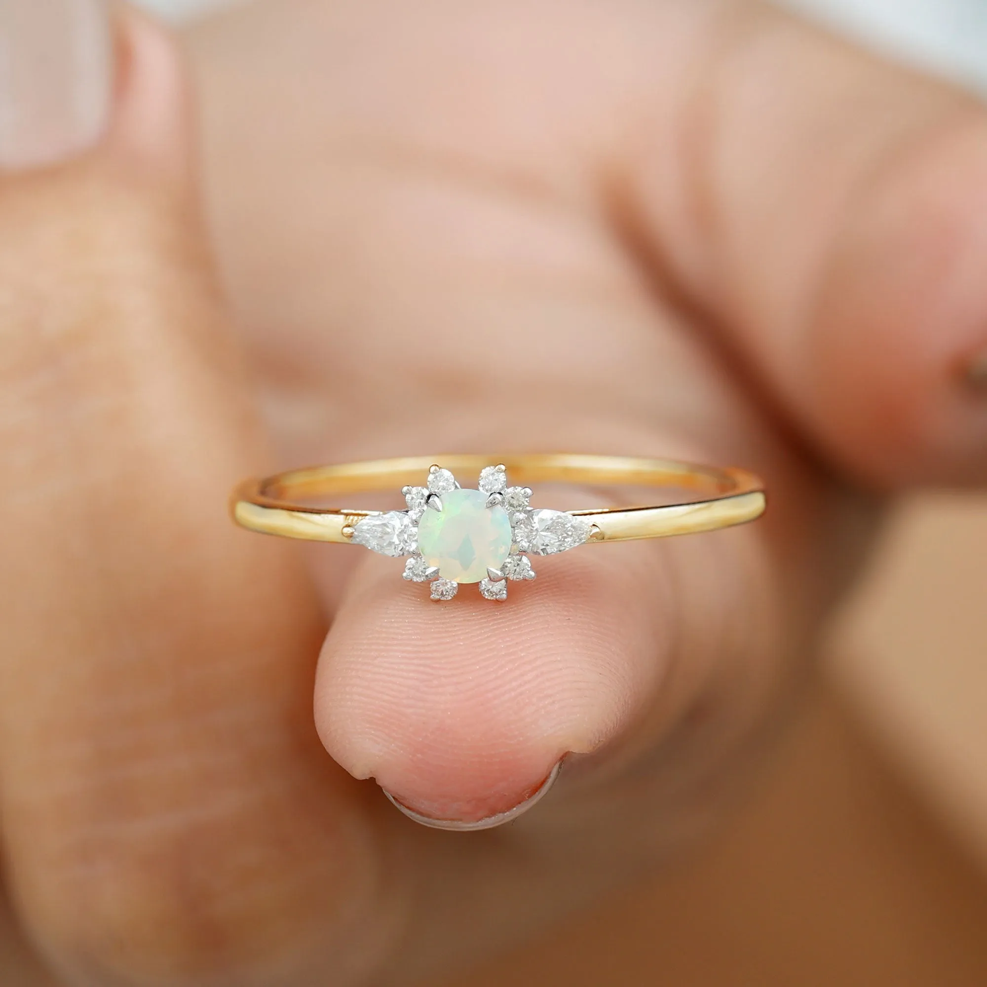 1/2 CT Ethiopian Opal Promise Ring with Diamond Accent