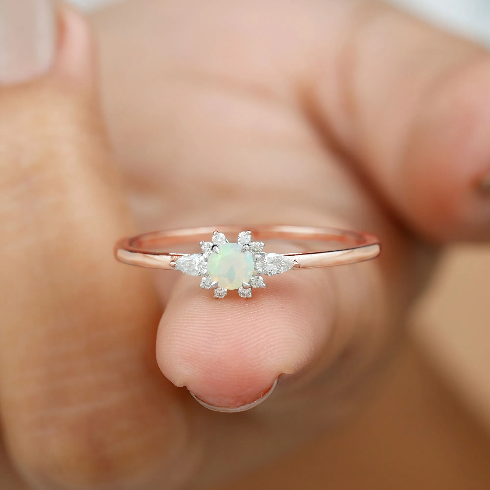 1/2 CT Ethiopian Opal Promise Ring with Diamond Accent