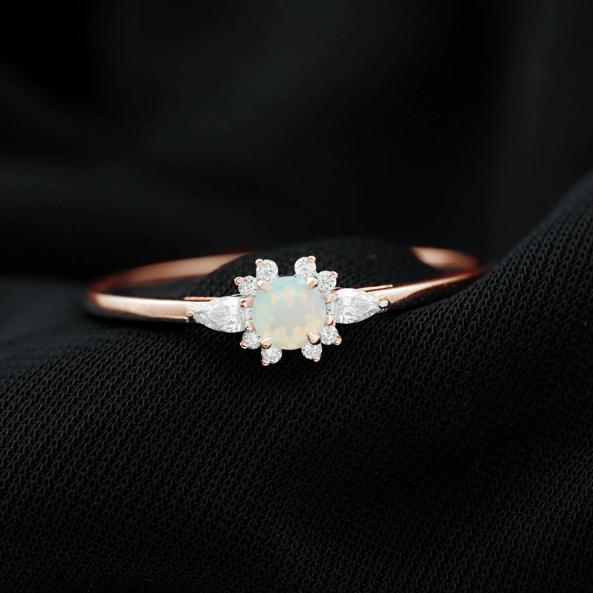 1/2 CT Ethiopian Opal Promise Ring with Diamond Accent