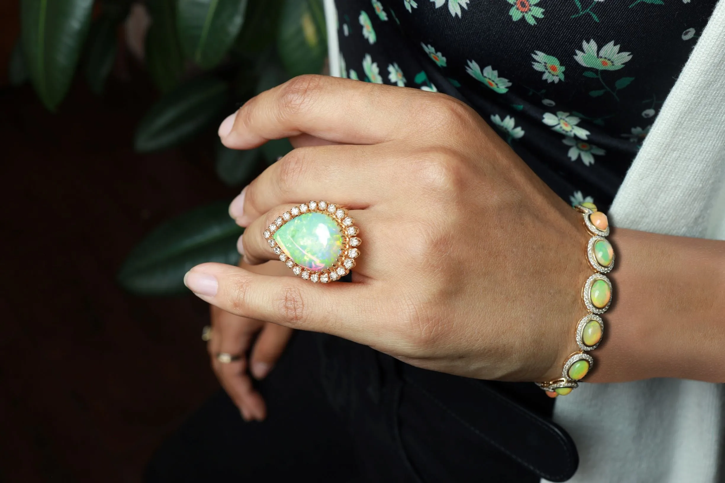 12 ct Opal Cabochon and Diamond Ring