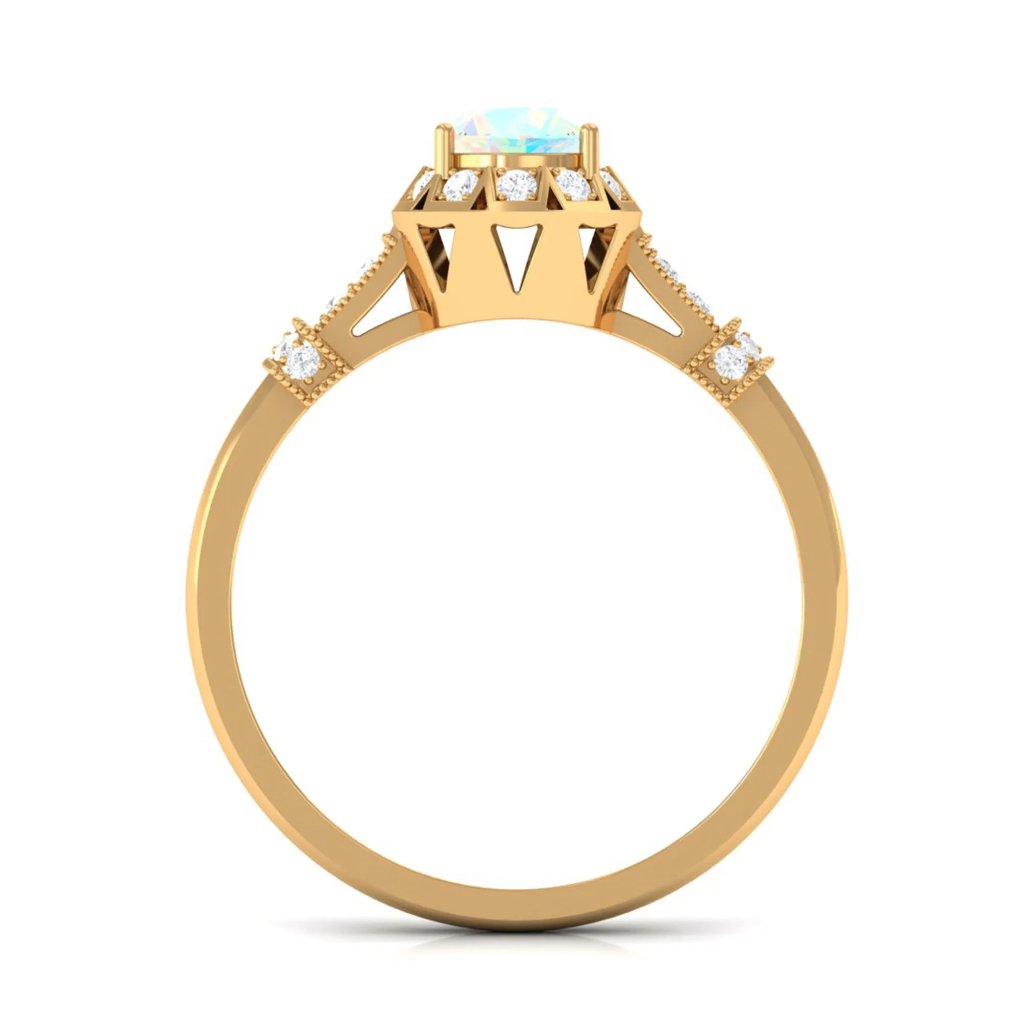 1/2 CT Round Shape Ethiopian Opal and Diamond Accent Vintage Engagement Ring