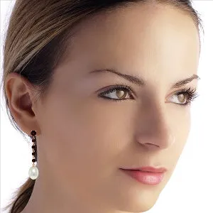 14K Solid Rose Gold Chandelier Earrings w/ Garnets & Pearl