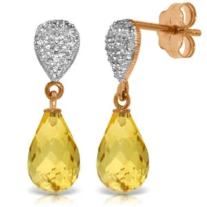 14K Solid Rose Gold Diamond & Citrine Jewelry Earrings
