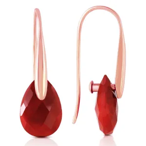 14K Solid Rose Gold Fish Hook Earrings w/ Dangling Briolette Rubies