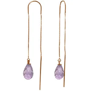 14K Solid Rose Gold Threaded Dangles Earrings Amethyst