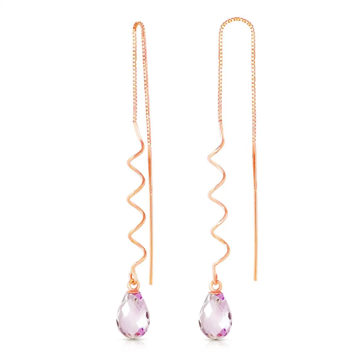 14K Solid Rose Gold Threaded Dangles Earrings Pink Topaz Jewelry