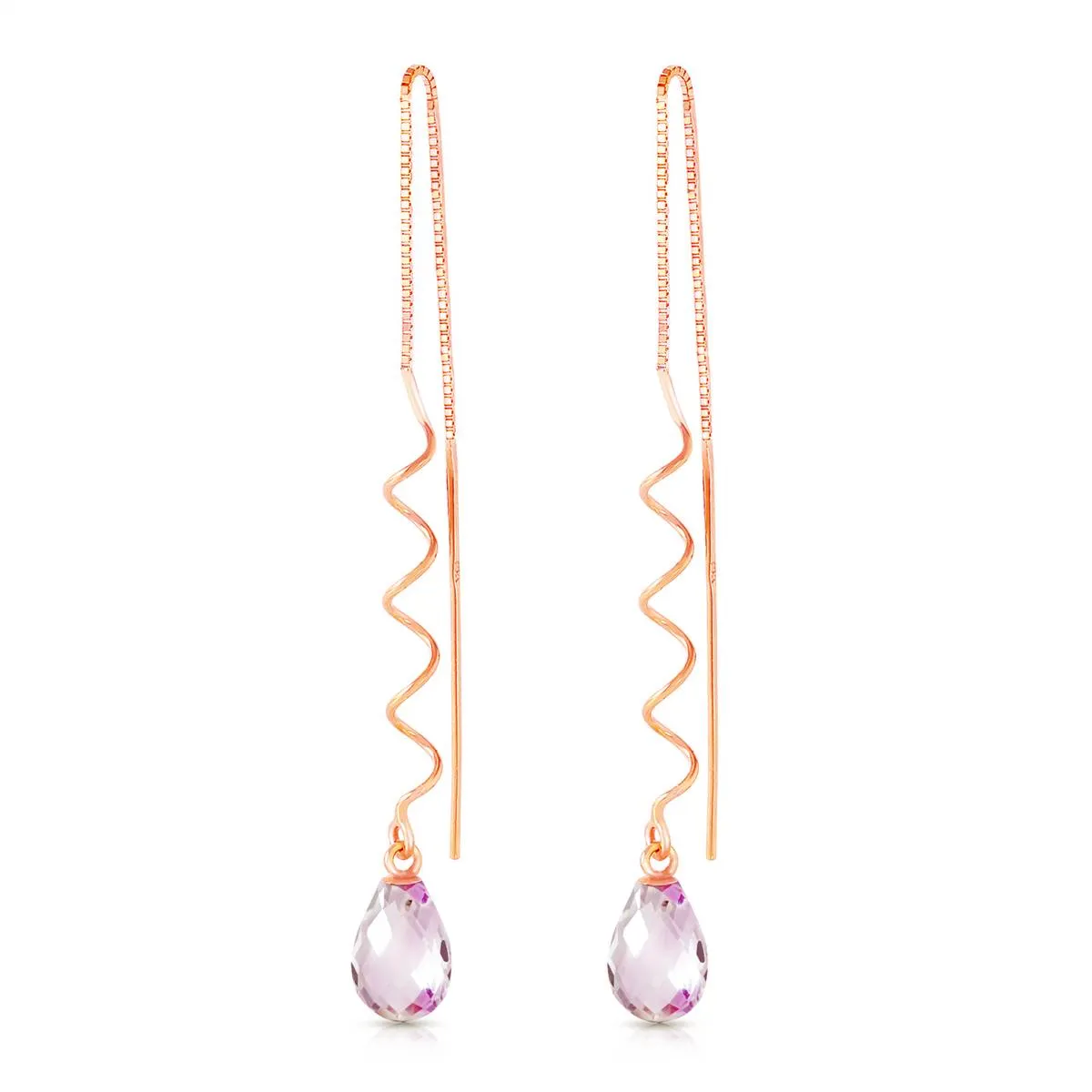 14K Solid Rose Gold Threaded Dangles Earrings Pink Topaz Jewelry