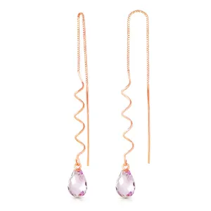 14K Solid Rose Gold Threaded Dangles Earrings Pink Topaz Jewelry