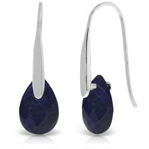 14K Solid White Gold Fish Hook Earrings w/ Dangling Briolette Sapphires