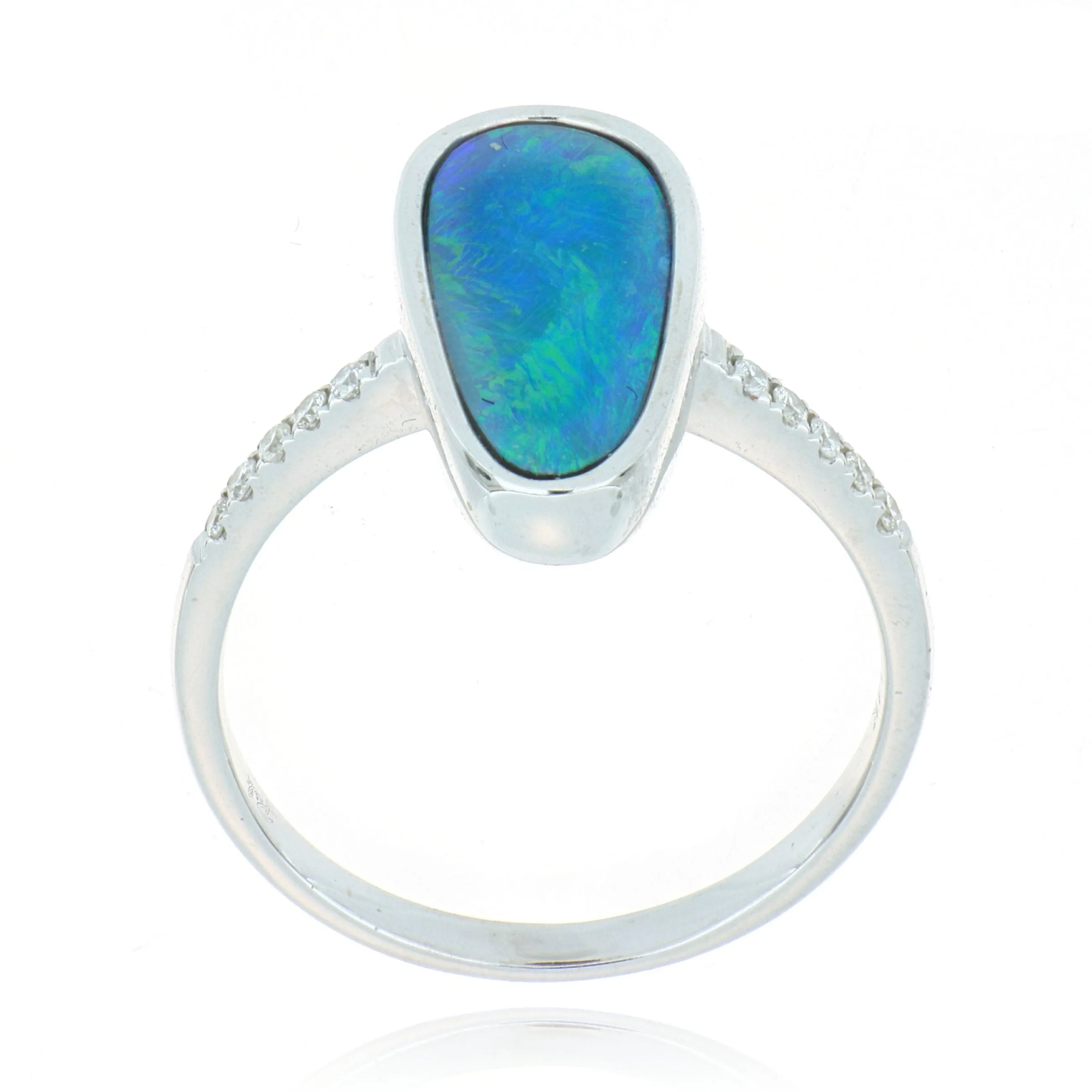 14k White Gold Diamond Accented Opal Ring