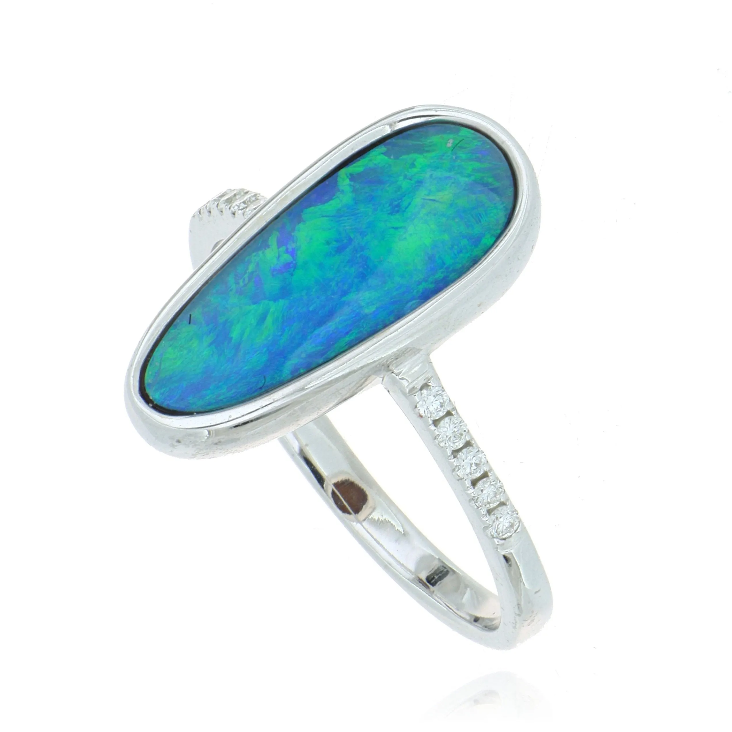14k White Gold Diamond Accented Opal Ring