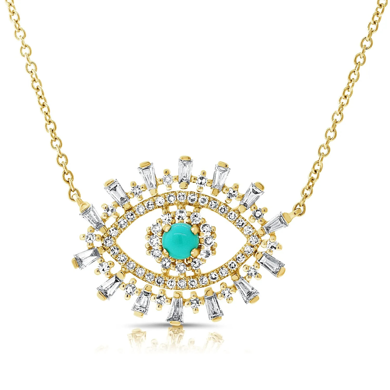 14K White Gold Diamond   Turquoise Evil Eye Necklace