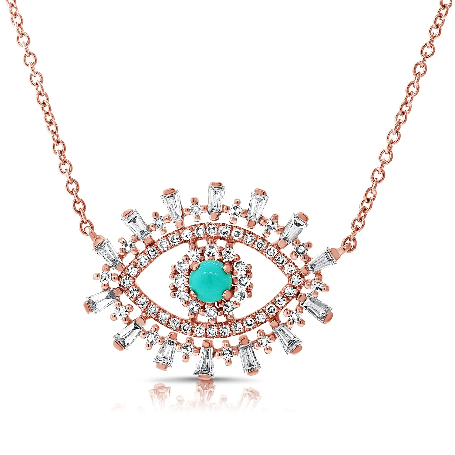 14K White Gold Diamond   Turquoise Evil Eye Necklace