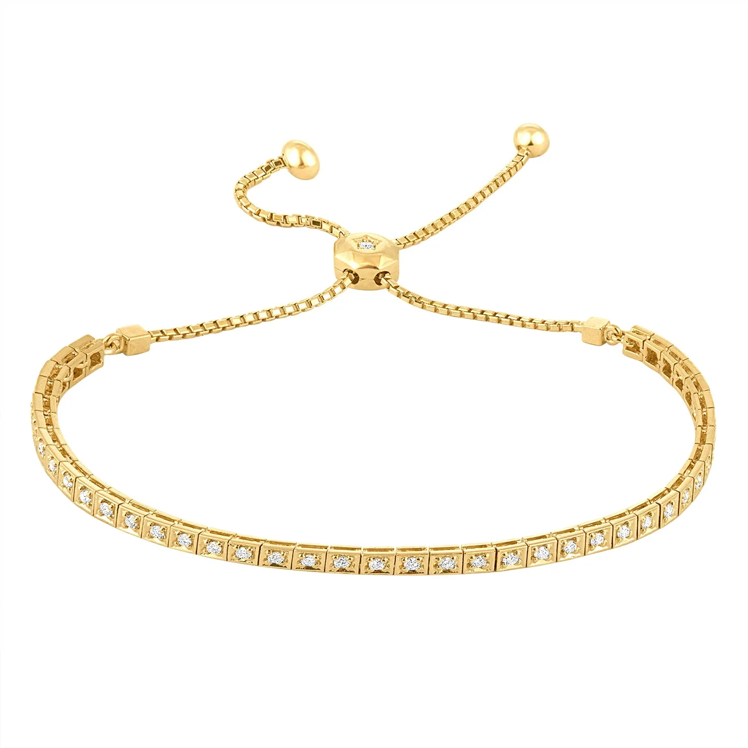 14K Yellow Gold Diamond Square Link Tennis Bracelet
