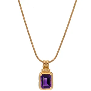 14K Yellow Gold Emerald Cut Amethyst Pendant Necklace