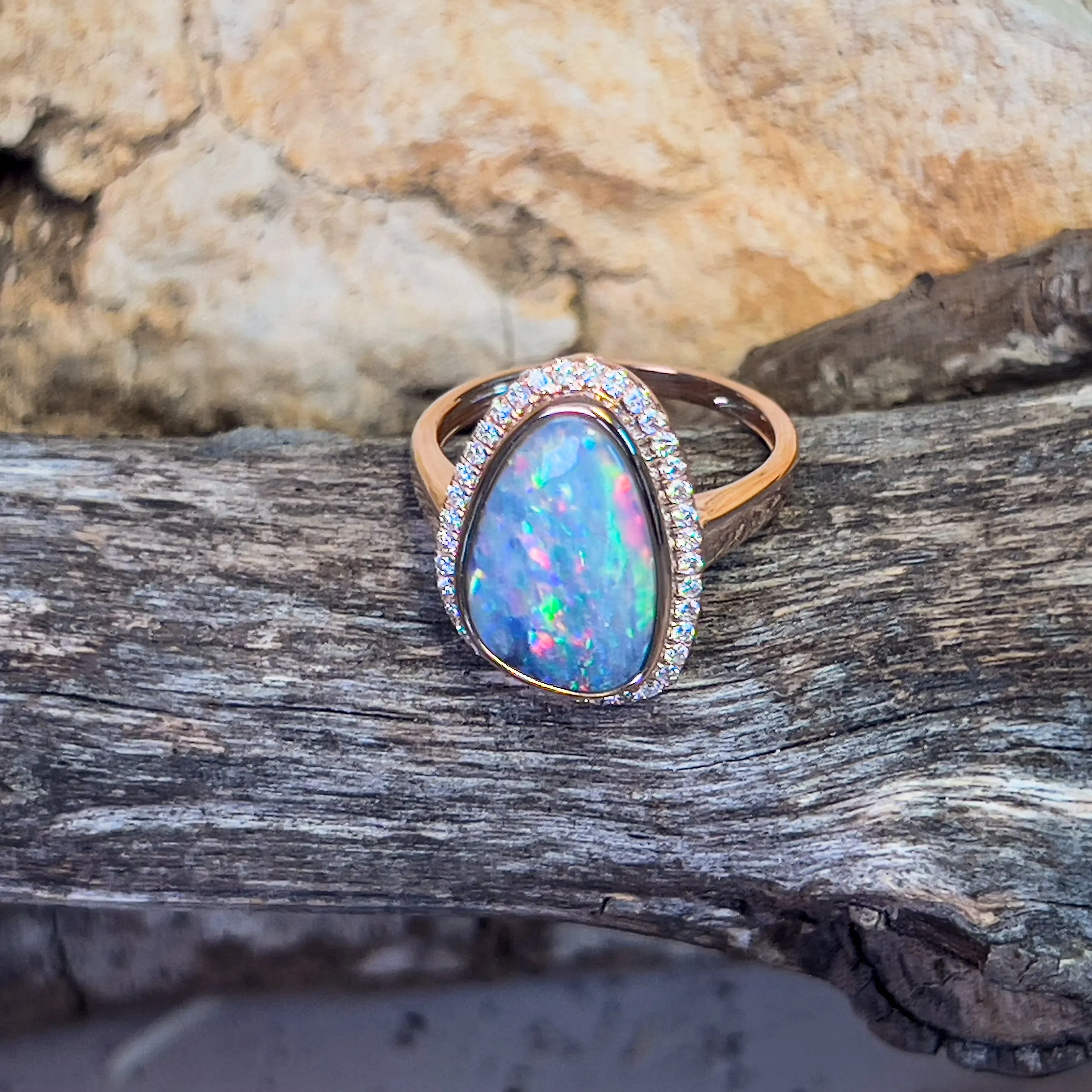 14kt Rose Gold cluster Opal 3.84ct ring