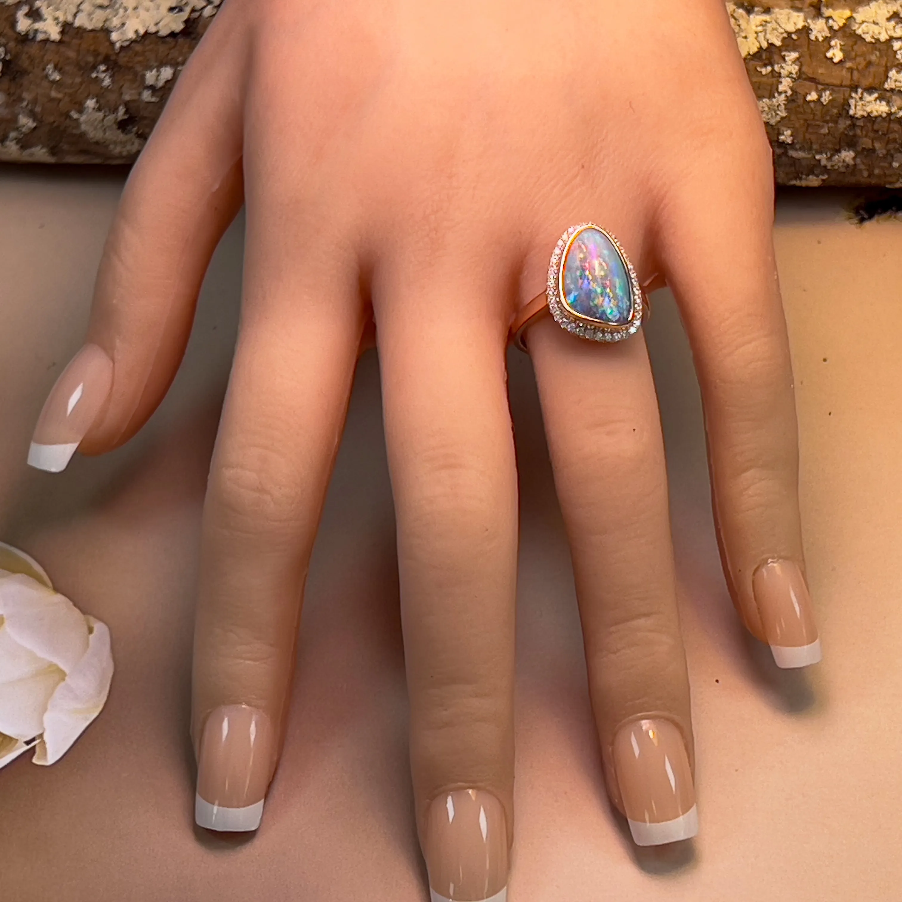 14kt Rose Gold cluster Opal 3.84ct ring