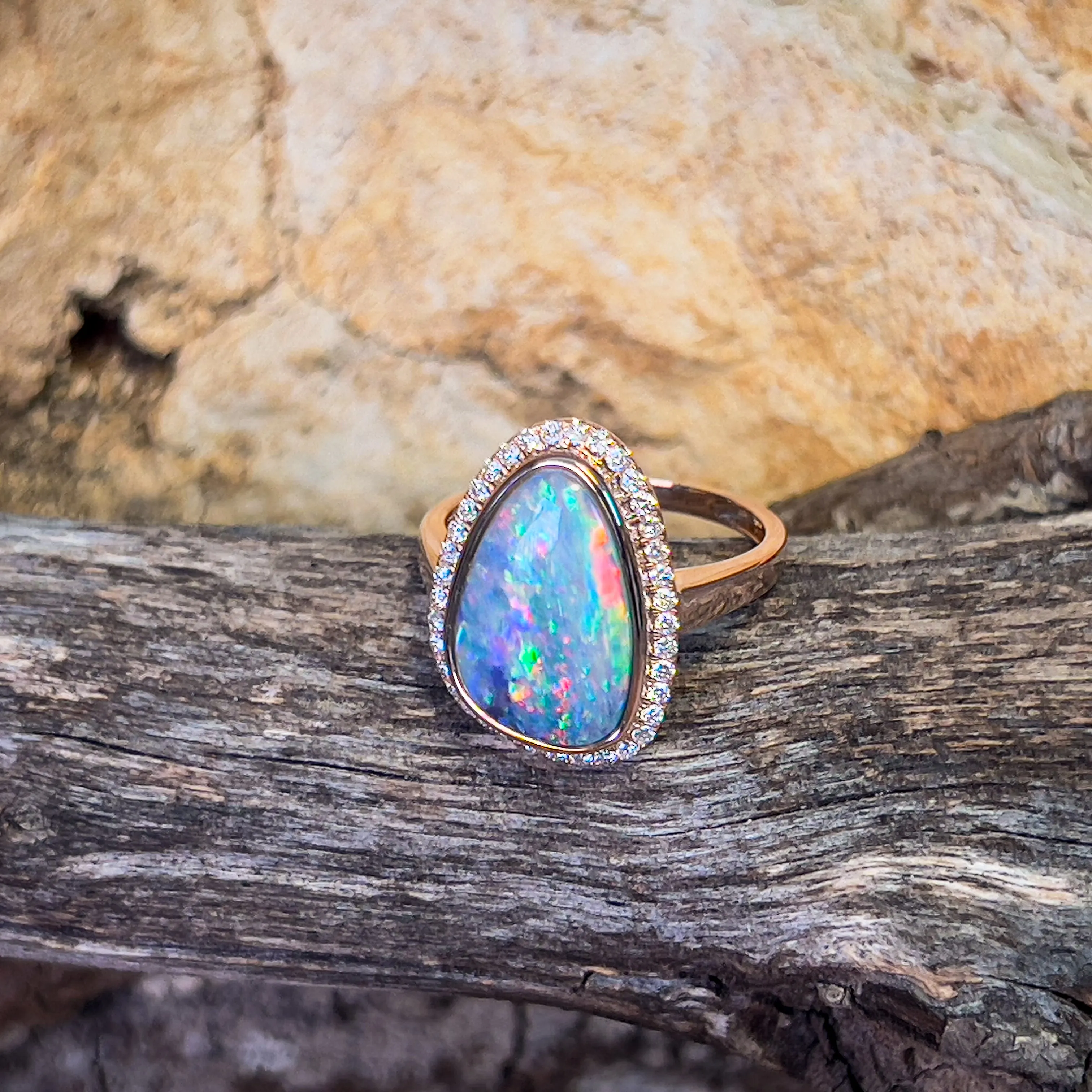 14kt Rose Gold cluster Opal 3.84ct ring
