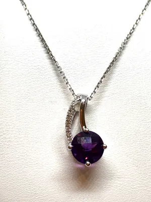 14kt White Gold Amethyst and Diamond Pendant