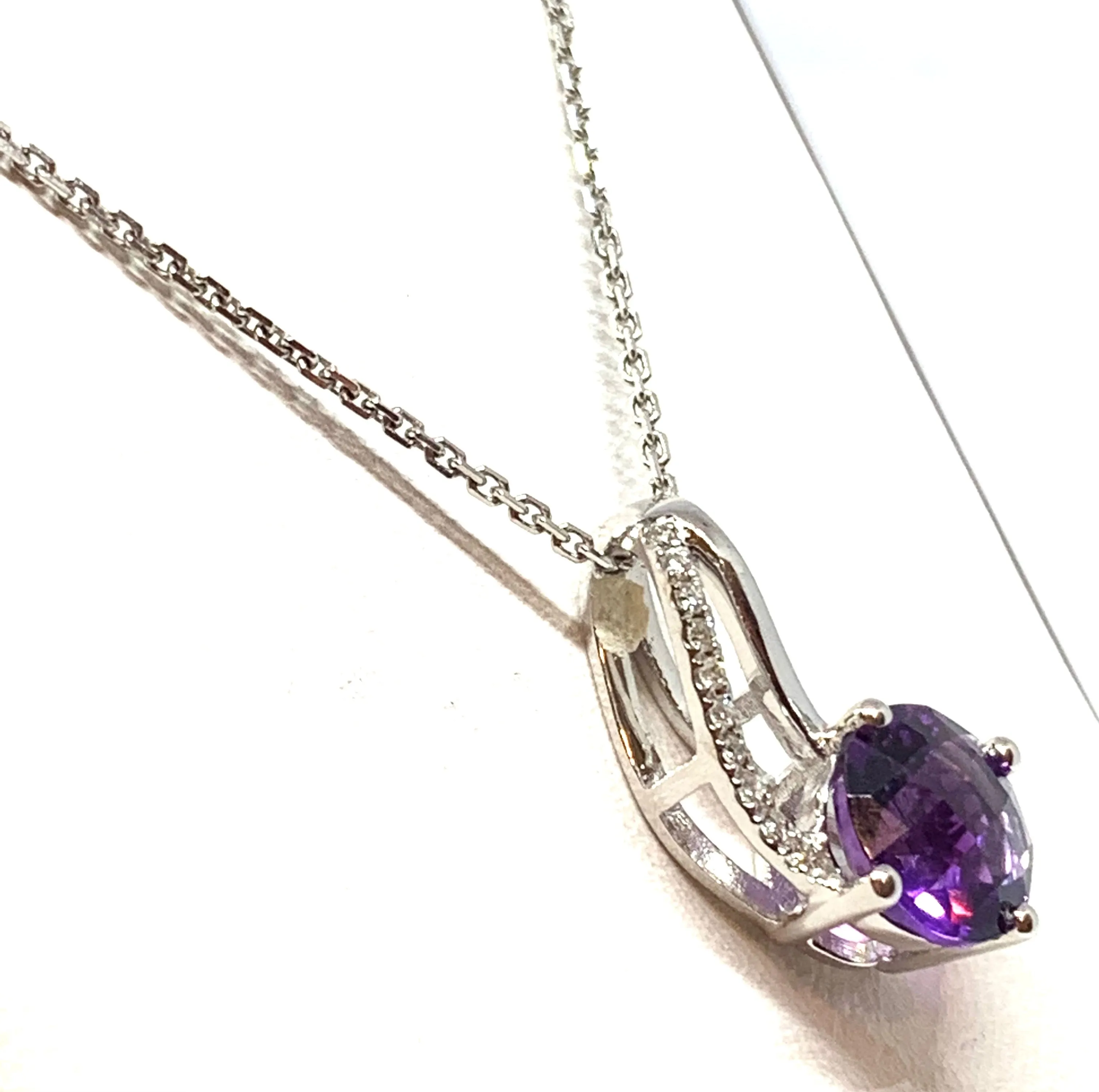 14kt White Gold Amethyst and Diamond Pendant