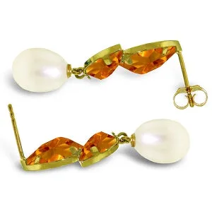 16 Carat 14K Solid Yellow Gold Chandelier Earrings Pearl Citrine