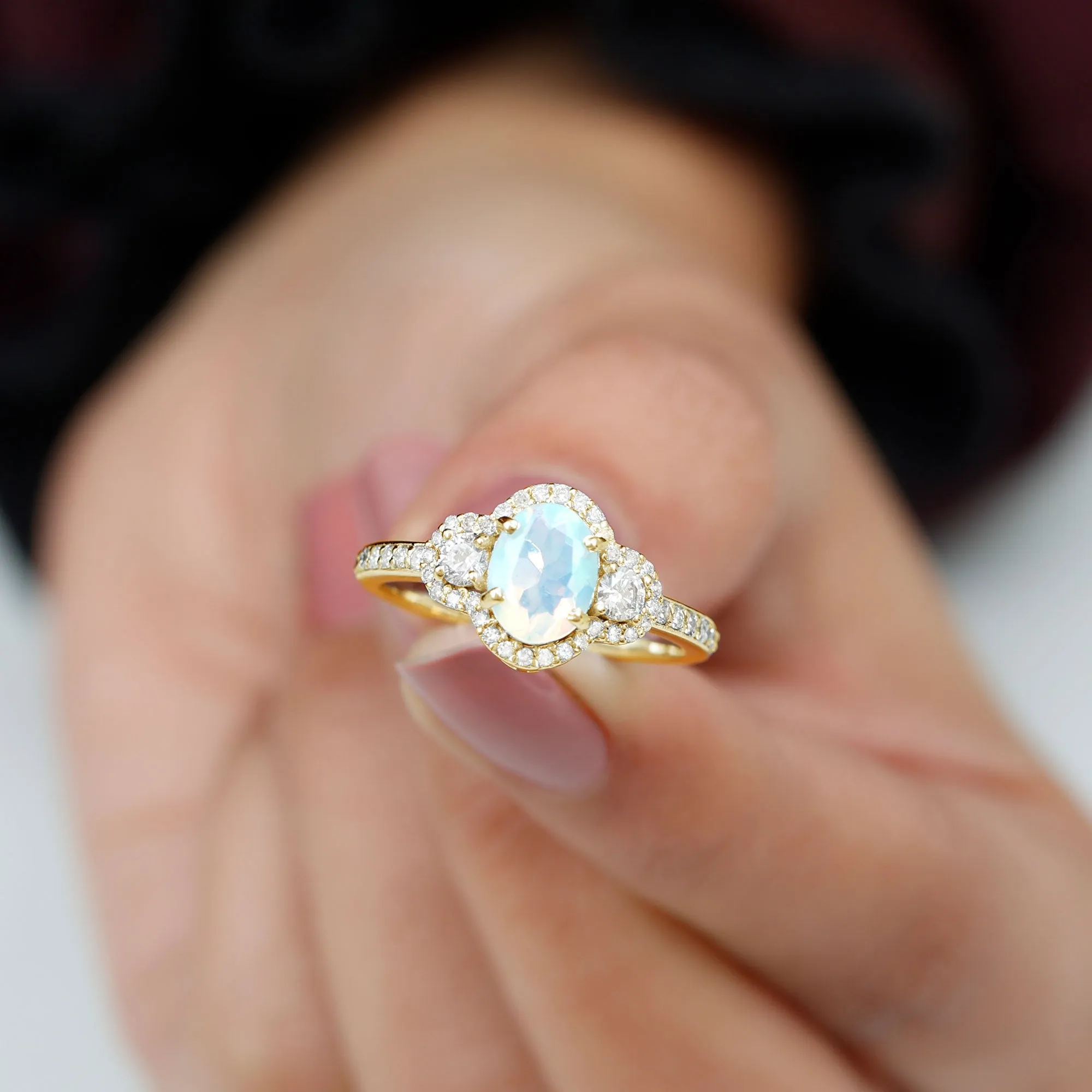 1.75 CT Antique Ethiopian Opal and Diamond Accent Engagement Ring