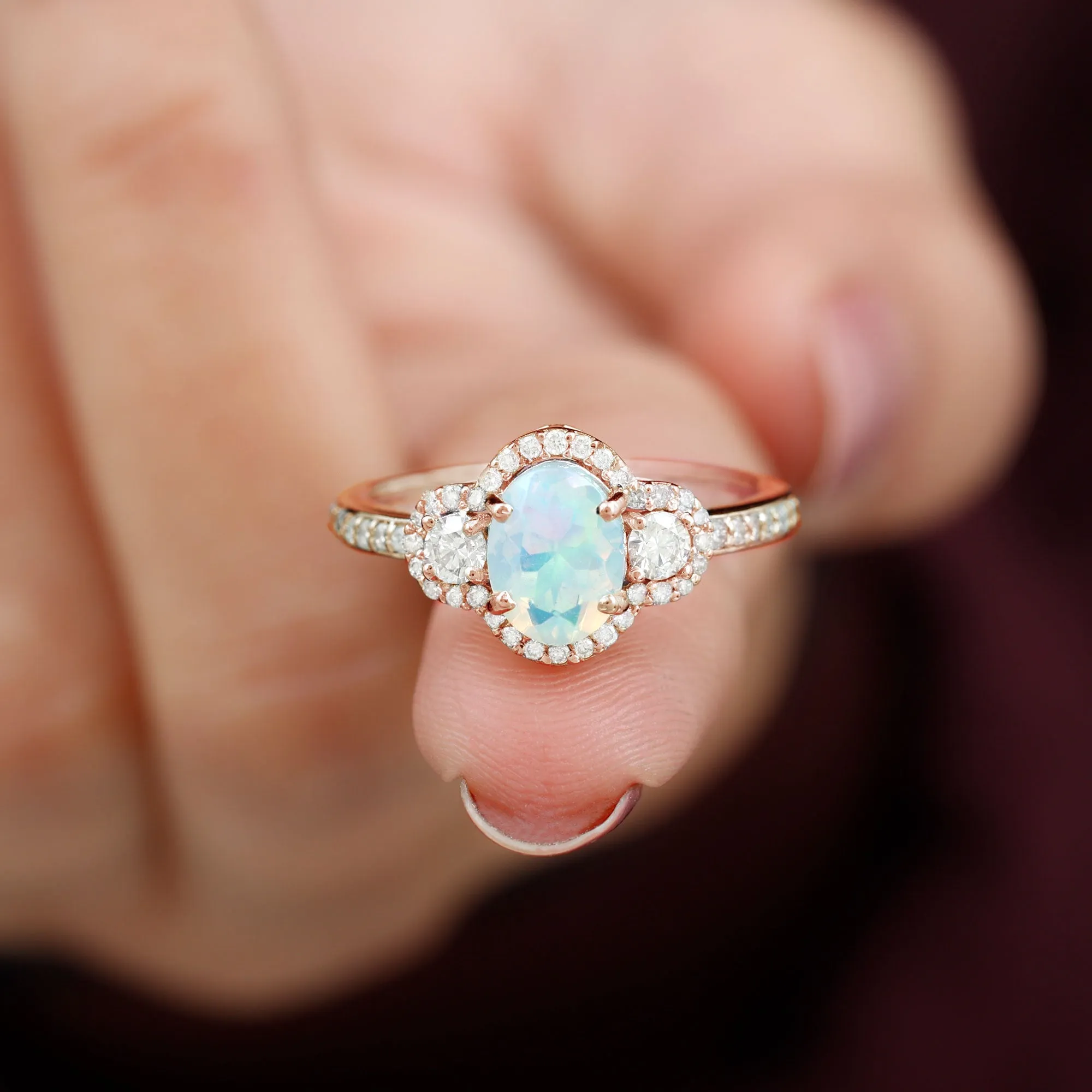 1.75 CT Antique Ethiopian Opal and Diamond Accent Engagement Ring
