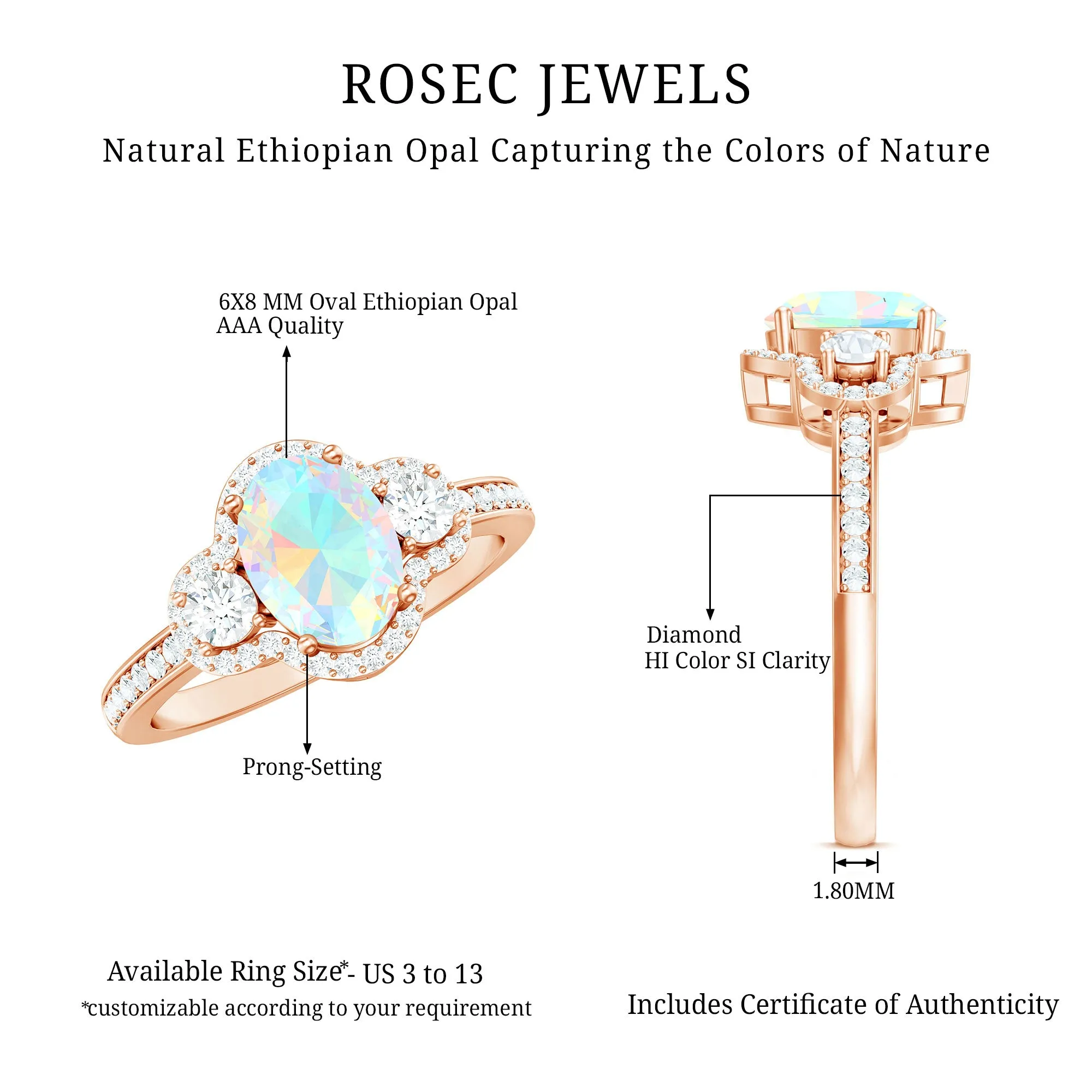 1.75 CT Antique Ethiopian Opal and Diamond Accent Engagement Ring