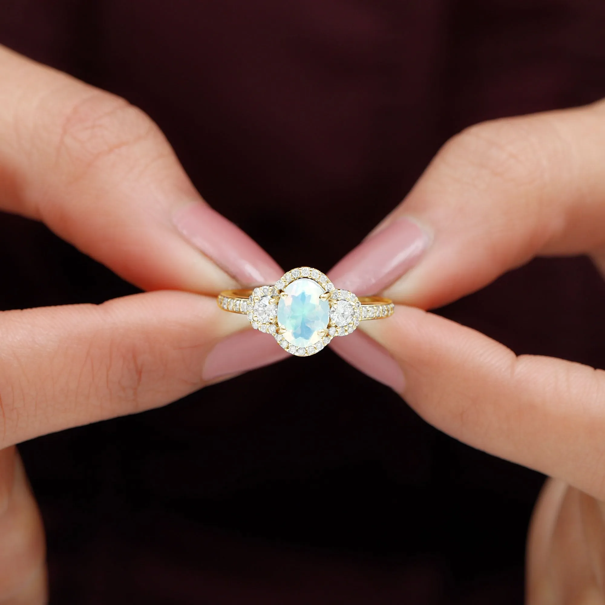 1.75 CT Antique Ethiopian Opal and Diamond Accent Engagement Ring