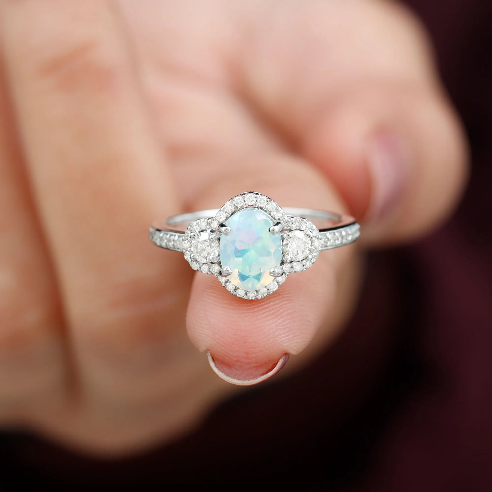 1.75 CT Antique Ethiopian Opal and Diamond Accent Engagement Ring