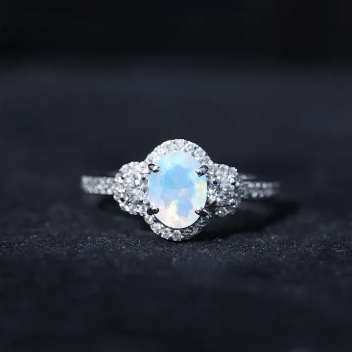 1.75 CT Antique Ethiopian Opal and Diamond Accent Engagement Ring
