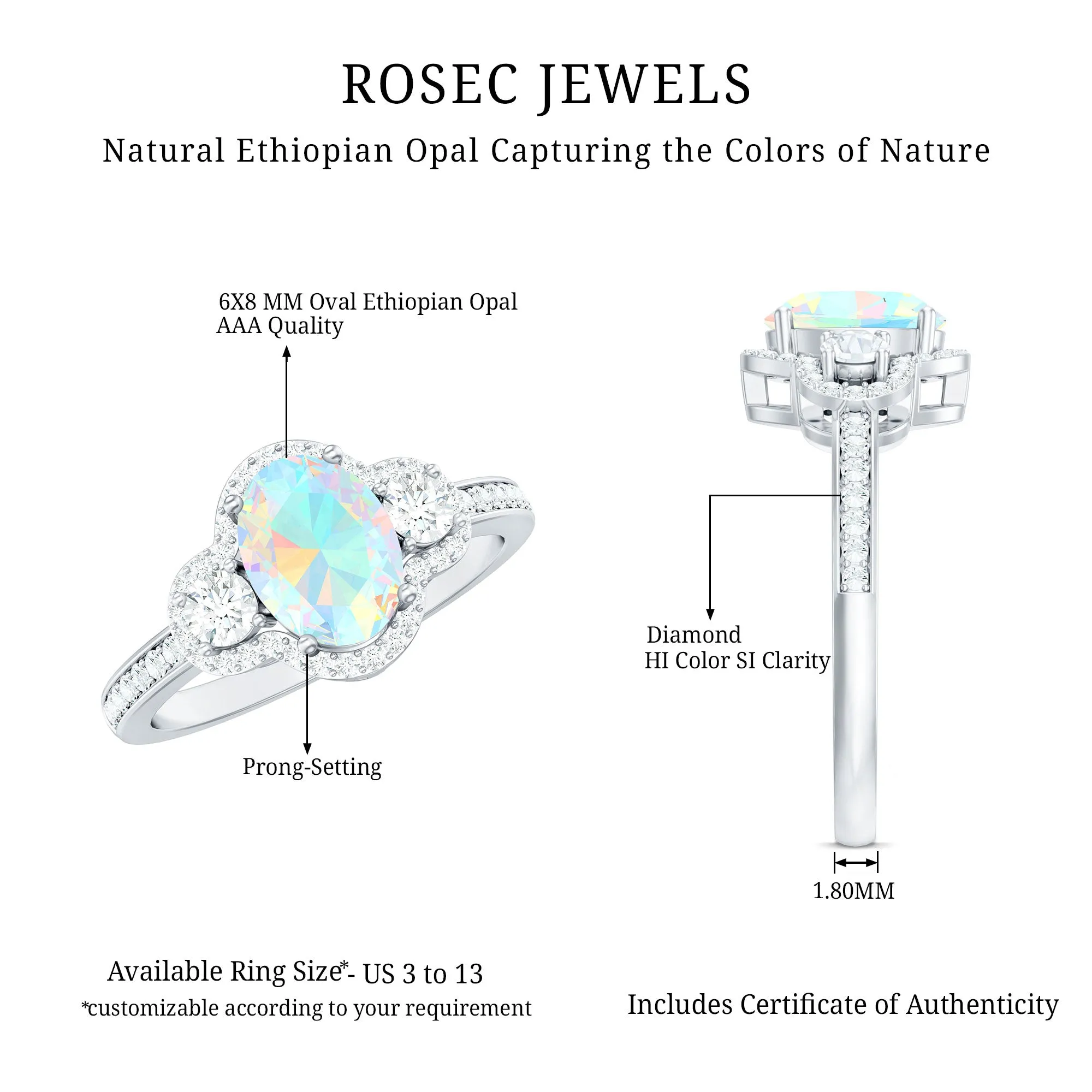 1.75 CT Antique Ethiopian Opal and Diamond Accent Engagement Ring