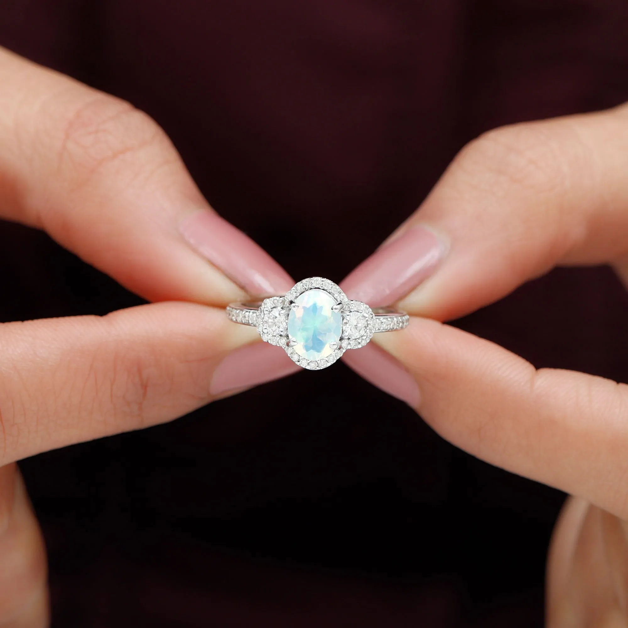 1.75 CT Antique Ethiopian Opal and Diamond Accent Engagement Ring