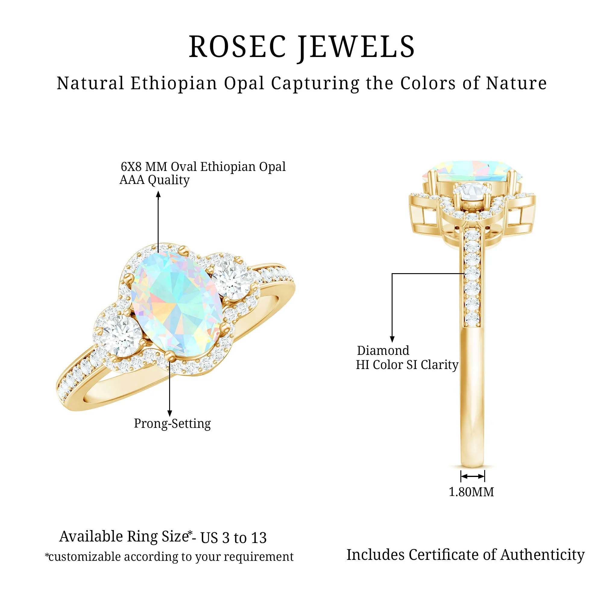 1.75 CT Antique Ethiopian Opal and Diamond Accent Engagement Ring