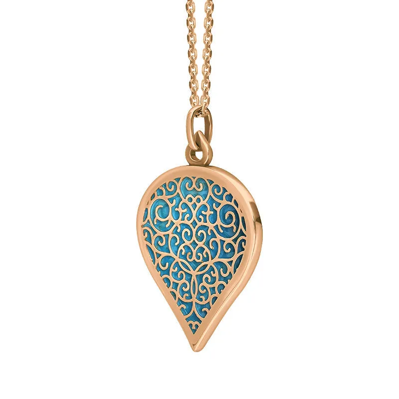 18ct Rose Gold Turquoise Flore Filigree Large Heart Necklace