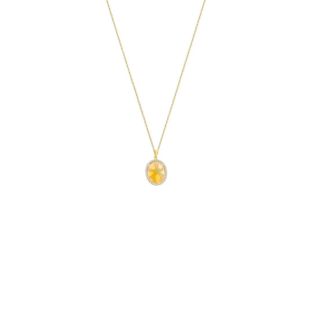 18K Gold Oval Opal Diamond Necklace