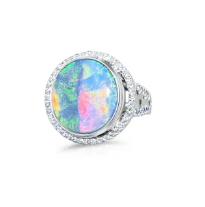 18kt White Gold Black Opal diamond ring