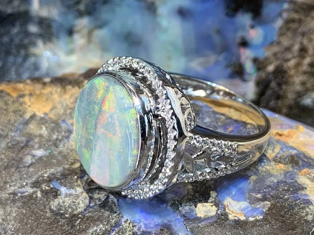 18kt White Gold Black Opal diamond ring